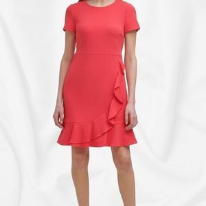 KARL LAGERFELD Women's Cap-Sleeve Ruffle Sheath Dress in Pink￨Size US 4